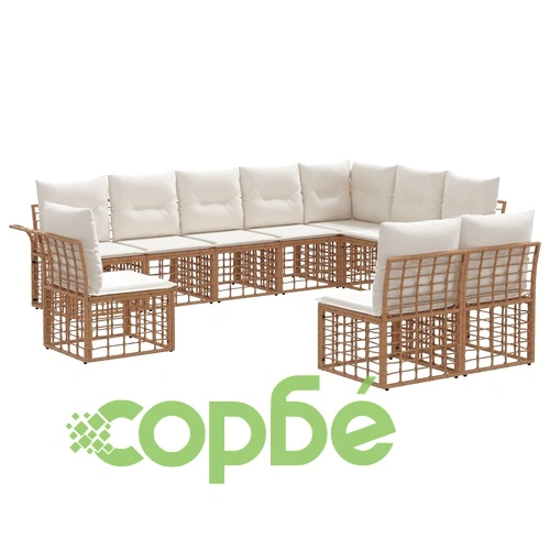 Комплект градински дивани от полиратан 10 части - естествено и кремавобяло ➤ топ цена ➤ sorbe.bg