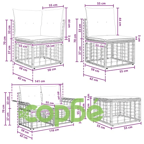 Комплект градински дивани 8 части - черно и тъмно сиво, полиестер ➤ топ цена ➤ sorbe.bg