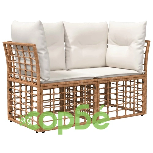 Комплект дивани за открито от полиратан, 14 части - естествено и кремаво бяло ➤ топ цена ➤ sorbe.bg