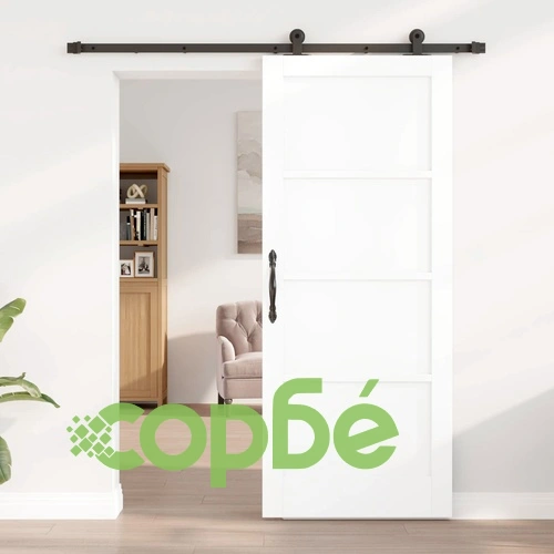 Плъзгаща врата от бор, Бяло и черно, 83 x 202 см ➤ топ цена ➤ sorbe.bg
