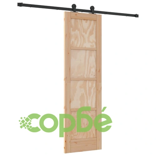 Плъзгаща врата от бор, Естествено и черно, 61 x 198,5 см ➤ топ цена ➤ sorbe.bg