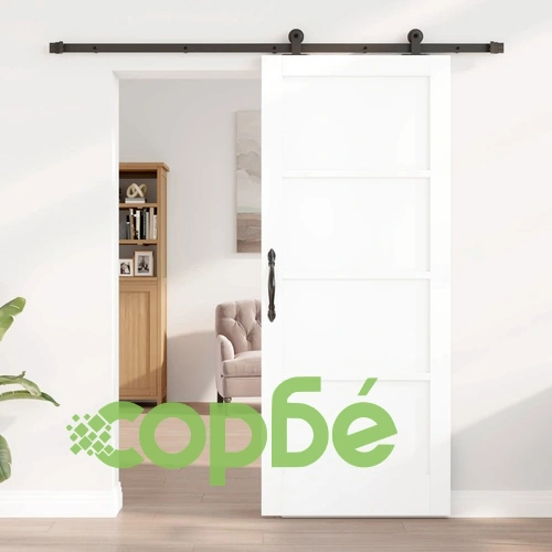 Плъзгаща врата от бор, бяло и черно, 83 x 202 см ➤ топ цена ➤ sorbe.bg