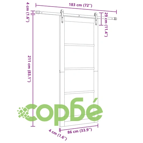 Плъзгаща врата ORKDAL 86 x 211 см, борово дърво, естествено и бяло ➤ топ цена ➤ sorbe.bg