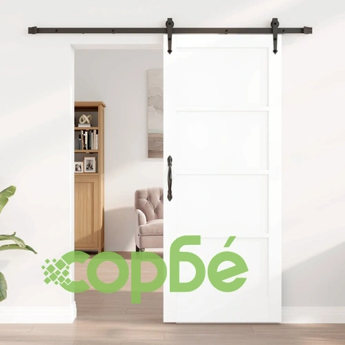Плъзгаща врата ORKDAL 83 x 202 см, масивна борова дървесина, бяло и черно ➤ топ цена ➤ sorbe.bg