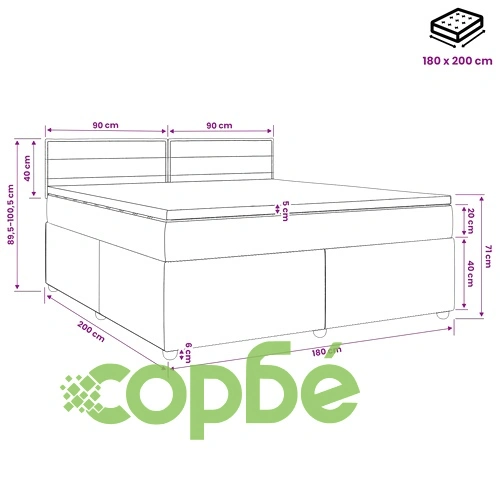 Континентално легло с матрак Таупе, 180 x 200 см, текстил ➤ топ цена ➤ sorbe.bg