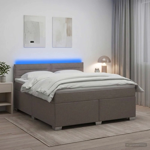 Легло с пружина, матрак и LED осветление Таупе 180 x 200 см, Текстил ➤ топ цена ➤ sorbe.bg