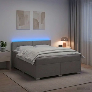 Легло с пружина и матрак с LED осветление, светлосиво, 180 x 200 см, текстил