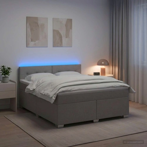 Легло с пружина и матрак с LED осветление, светлосиво, 180 x 200 см, текстил ➤ топ цена ➤ sorbe.bg