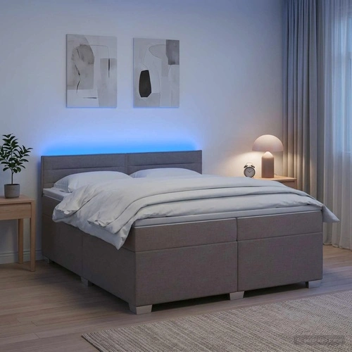 Легло с матрак и LED осветление, Таупе, 200 x 200 см, инженерна дървесина ➤ топ цена ➤ sorbe.bg
