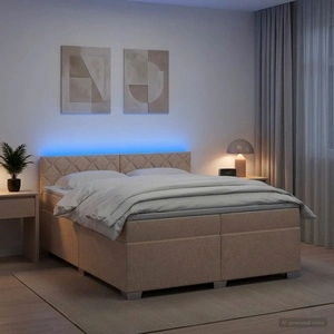 Легло с пружина, матрак и LED осветление, Кремаво, 200 x 200 см, Текстил