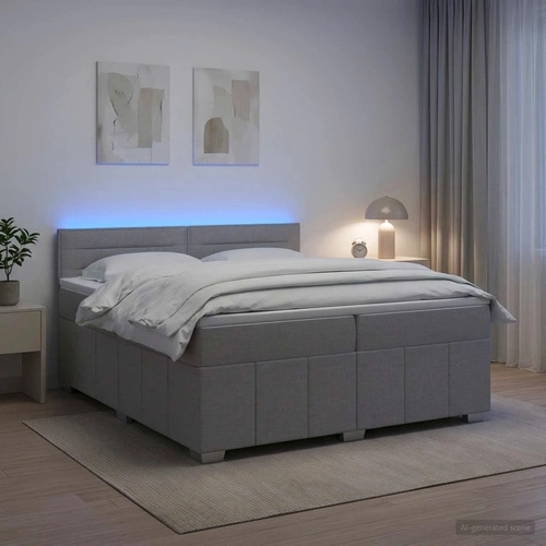 Континентално легло с матрак и LED осветление, светлосиво, 200 x 200 см, текстил ➤ топ цена ➤ sorbe.bg