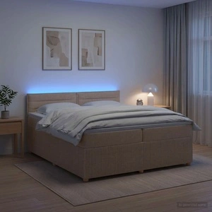 Континентално легло с матрак и LED осветление, Кремаво, 200 x 200 см, Текстил
