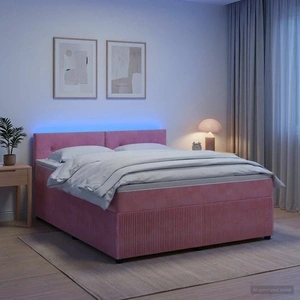 Континентално легло с матрак и LED осветление, Розово кадифе, 180 x 200 см