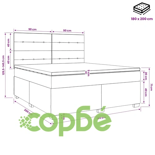 Континентално легло с матрак Таупе 180 x 200 см, текстил ➤ топ цена ➤ sorbe.bg