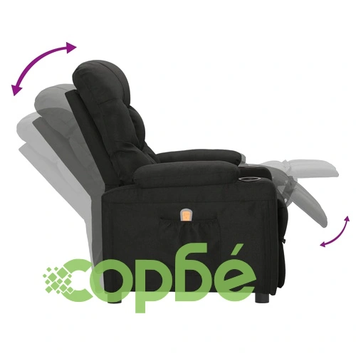 Масажен стол с вибрационен масаж, черен текстил, метална и дървена рамка ➤ топ цена ➤ sorbe.bg