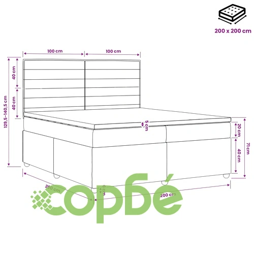 Континентално легло с матрак, текстил, светлосиво, 200 x 200 см ➤ топ цена ➤ sorbe.bg