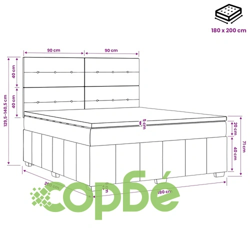 Континентално легло с матрак Таупе 180 x 200 см - Текстил ➤ топ цена ➤ sorbe.bg