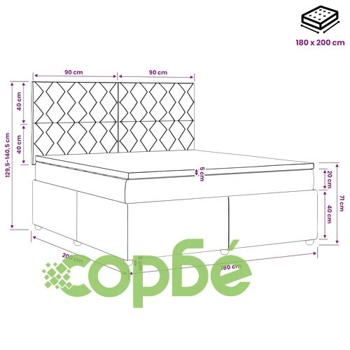 Континентално легло с матрак Розово 180 x 200 см Кадифе ➤ топ цена ➤ sorbe.bg
