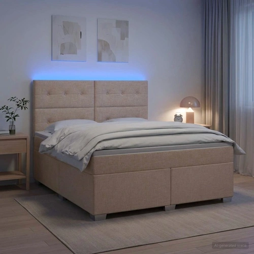 Континентално легло с матрак и LED осветление, Кремаво, 180 x 200 см, Текстил ➤ топ цена ➤ sorbe.bg