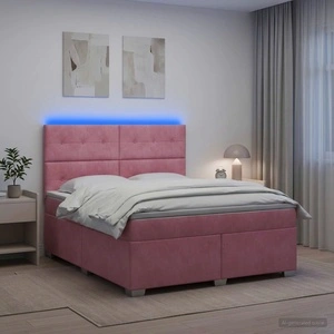 Континентално легло с матрак и LED осветление, Розово кадифе, 160 x 200 см