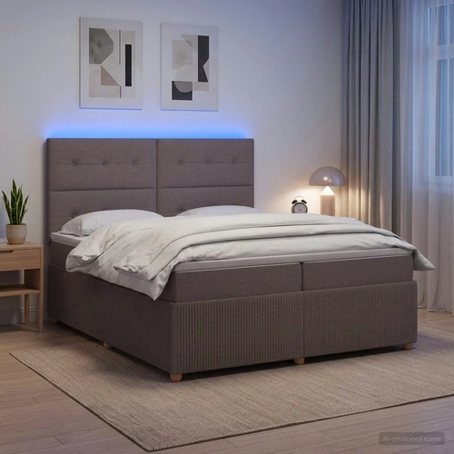 LED легло с матрак и LED осветление, Таупе, 200 x 200 см, Текстил ➤ топ цена ➤ sorbe.bg