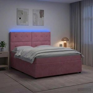 LED легло с матрак и LED ленти, Кадифе, Розово, 160 x 200 см