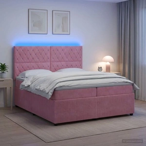 Легло с LED осветление и матрак, Кадифе, Розово, 200 x 200 см