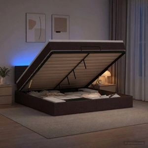 Отоман легло с матрак и LED осветление, тъмно кафяво, 180 x 200 см