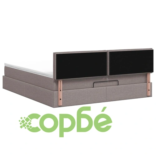 Отоман легло с матрак и LED осветление, Таупе, 180 x 200 см, текстил ➤ топ цена ➤ sorbe.bg