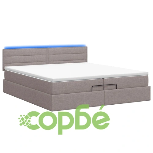 Отоман легло с матрак и LED осветление, Таупе, 200 x 200 см, текстил ➤ топ цена ➤ sorbe.bg