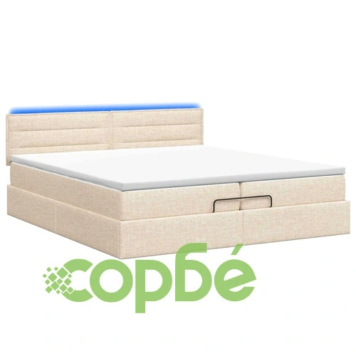 Отоман легло с матрак и LED осветление, Кремаво, 200 x 200 см, Текстил ➤ топ цена ➤ sorbe.bg