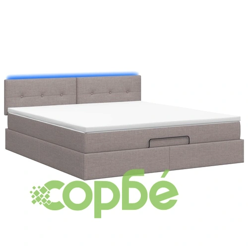 Отоман легло с матрак и LED осветление, Таупе, 180 x 200 см, текстил ➤ топ цена ➤ sorbe.bg