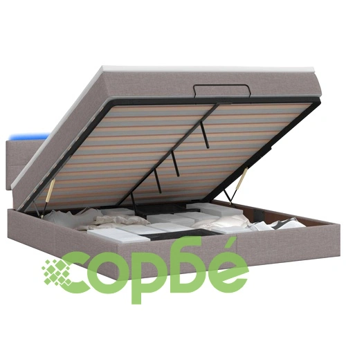 Отоман легло с матрак и LED осветление, Таупе, 180 x 200 см, текстил ➤ топ цена ➤ sorbe.bg