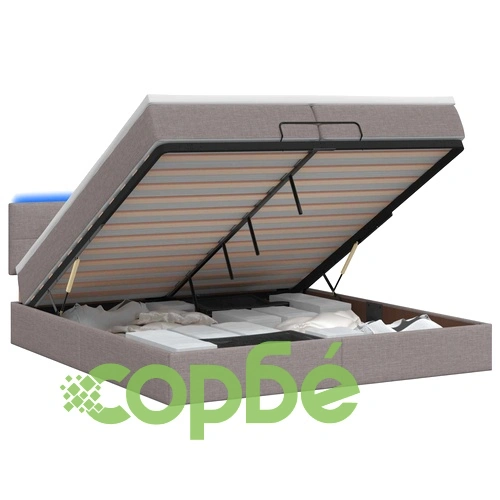 Отоман легло с матрак и LED осветление, Таупе, 200 x 200 см, текстил ➤ топ цена ➤ sorbe.bg