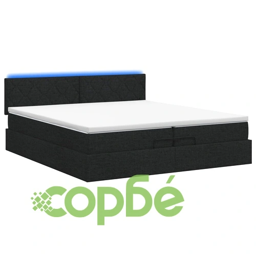 Отоман легло с матрак и LED осветление, 200 x 200 см, текстил, черно ➤ топ цена ➤ sorbe.bg