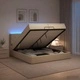 Отоман легло с матрак и LED осветление, Кремаво, 200 x 200 см, Текстил