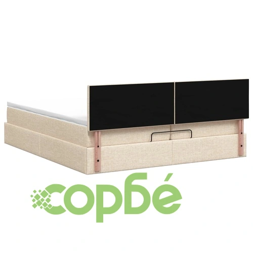 Отоман легло с матрак и LED осветление, Кремаво, 200 x 200 см, Текстил ➤ топ цена ➤ sorbe.bg