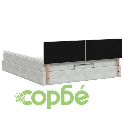 Легло отоман с матрак и LED осветление, Светлосиво, 180 x 200 см, Кадифе ➤ топ цена ➤ sorbe.bg