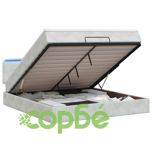 Легло отоман с матрак и LED осветление, Светлосиво, 180 x 200 см, Кадифе ➤ топ цена ➤ sorbe.bg