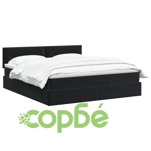 Легло Отоман с матрак и LED осветление, 180 x 200 см, кадифе, черно ➤ топ цена ➤ sorbe.bg