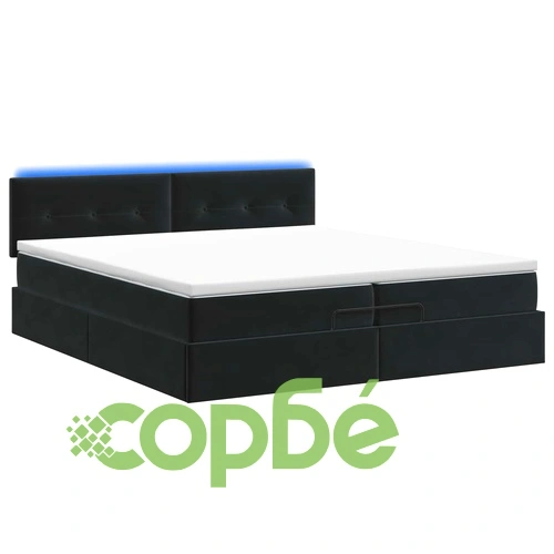 Отоман легло с матрак и LED осветление, 200 x 200 см, кадифе, черно ➤ топ цена ➤ sorbe.bg