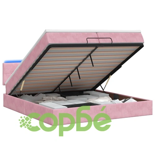 Отоманско легло с матрак и LED осветление, Кадифе, Розово, 200 x 200 см ➤ топ цена ➤ sorbe.bg
