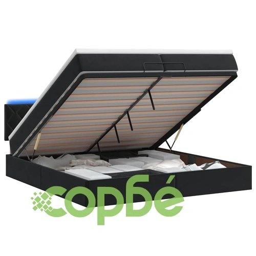 Отоман легло с матрак и LED осветление, Черно, 200 x 200 см, Кадифе ➤ топ цена ➤ sorbe.bg