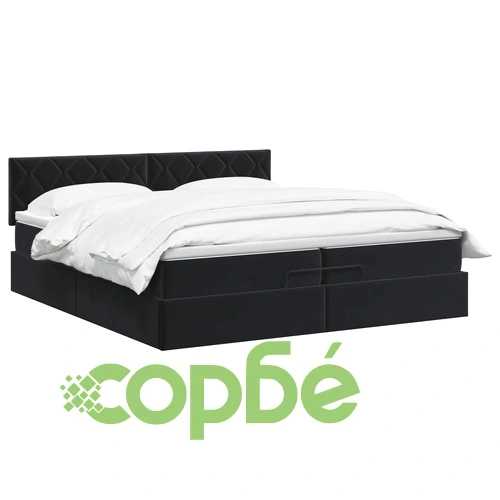 Отоман легло с матрак и LED осветление, Черно, 200 x 200 см, Кадифе ➤ топ цена ➤ sorbe.bg