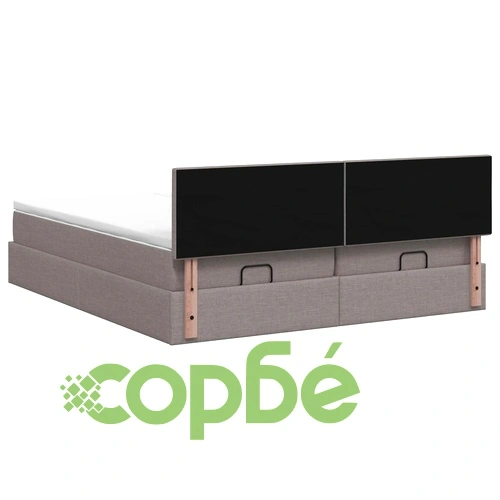 Отоман легло с матрак и LED осветление, Таупе, 180 x 200 см, Текстил ➤ топ цена ➤ sorbe.bg