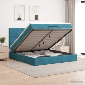 Легло с ракла и матрак, тъмносиньо кадифе, 180 x 200 см