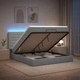 Легло отоман с матрак и LED осветление, Светлосиво, 160 x 200 см, Текстил