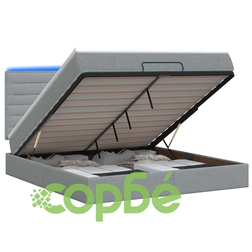 Легло отоман с матрак и LED осветление, Светлосиво, 160 x 200 см, Текстил ➤ топ цена ➤ sorbe.bg