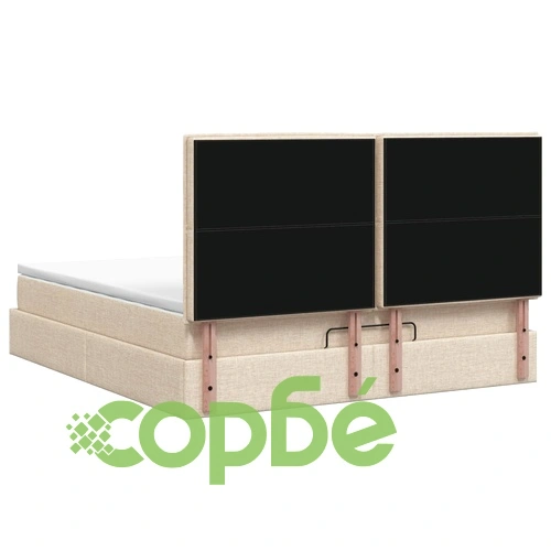 Отоман легло с матрак и LED осветление, Кремаво, 180 x 200 см, Текстил ➤ топ цена ➤ sorbe.bg