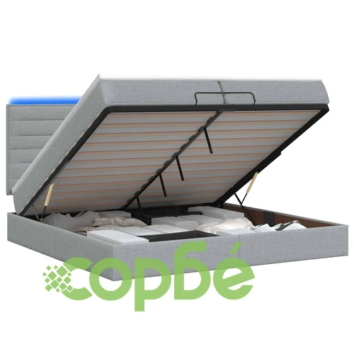 Легло отоман с матрак и LED осветление, светлосиво, 200 x 200 см, текстил ➤ топ цена ➤ sorbe.bg
